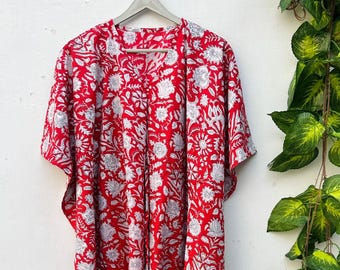 Katoenen kaftan met bloemenprint – Boho Resort Wear, strandkleed