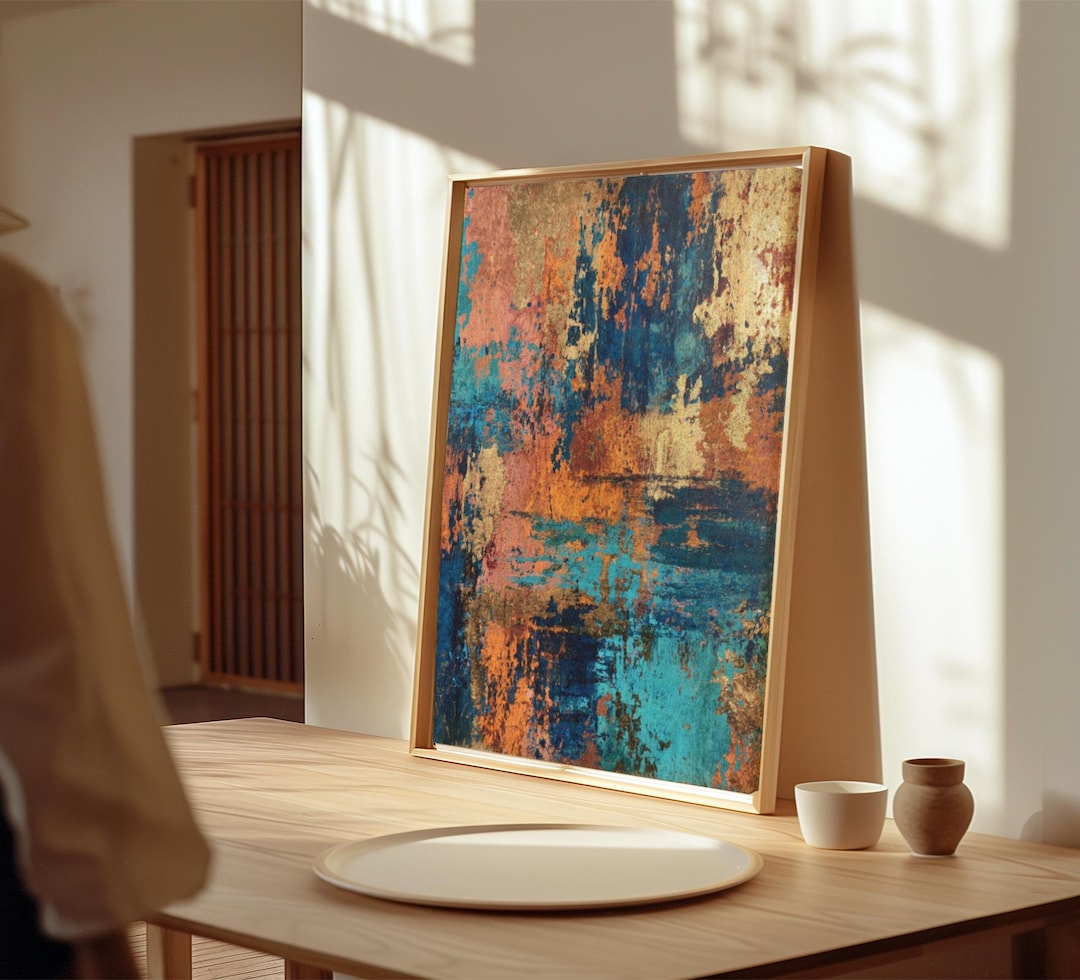 Teal and Rust Abstract Canvas Art | Textured Modern Wall Painting ...