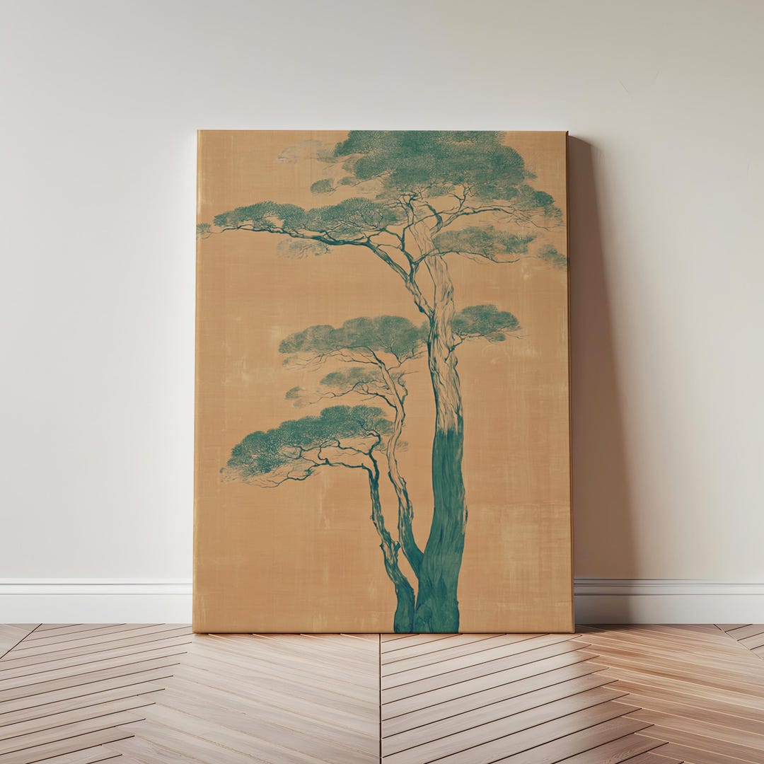Canvas Tree Wall Art | Japanese Minimal Pine Painting | Vertical Nature ...