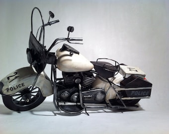 1950's Harley Davidson Tin Metal Indian Police Special Motorcycle Bike Sculpture Black and White