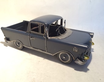 1950's Chevy Pickup Truck - Tin Metal Car Collectible Utilitarian Vehicle Toy Miniature Home Decoration in Blue