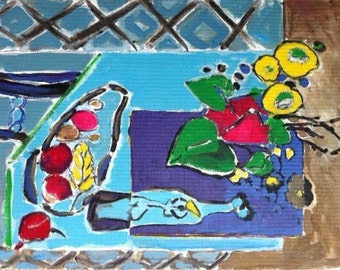 Still Life Flowers and Fruits Art Print – Abstract Colorful Painting