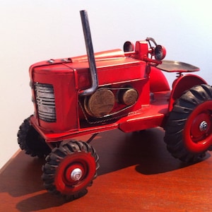 Metal Tractor Miniature Toy - 1950s Farm Machinery Red Vintage Retro Work Vehicle Decoration - Tin Toy Car