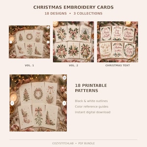 Paquete de patrones de bordado para tarjetas navideñas, 18 diseños de bordado a mano, PDF de bordado en papel, tarjetas navideñas para hacer tú mismo.