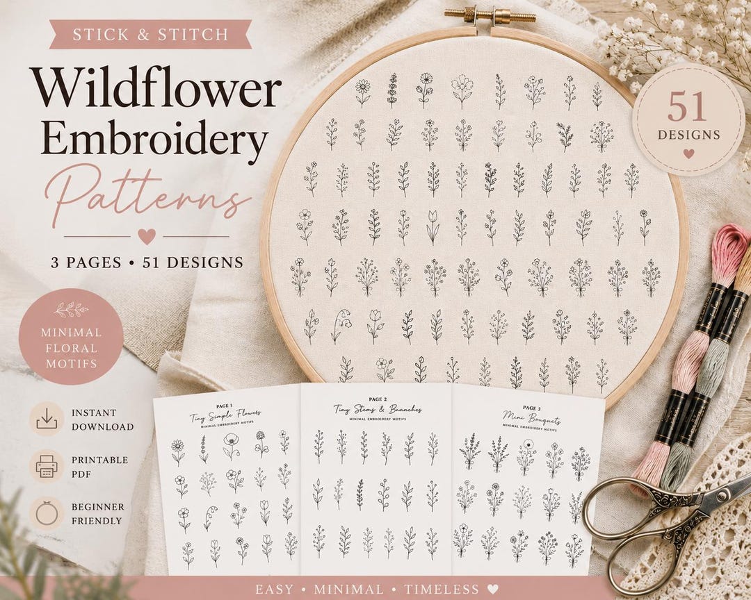 Mega Wildflower Embroidery Pattern, Stick and Stitch Floral Designs ...