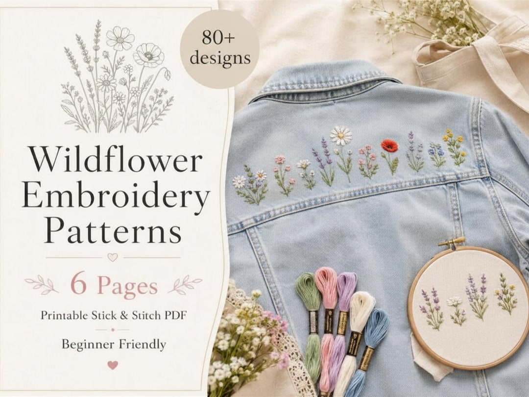 80+ Wildflower Embroidery Patterns PDF, Printable Stick and Stitch ...