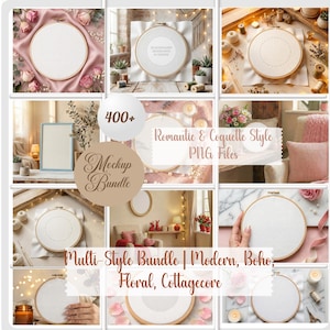 400+ Embroidery Hoop Mockup Bundle – Multi-Style PNG Files | Boho, Floral Luxury, Cottagecore, Modern Minimal