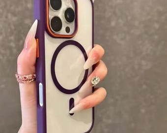 Luxury Clear MagSafe Case for iPhone 11–17 Pro Max | Shockproof Transparent Cover with Color Bumper | Magnetic Wireless Charging Phone Case