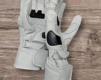 Dainese volledige leren racehandschoenen met wit en zwart leer