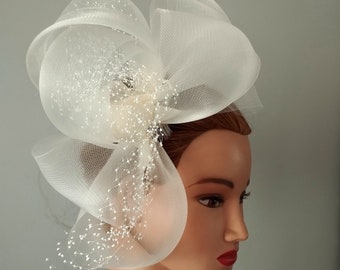 Wedding Hat, Couture Bridal Hat. Ivory Bridal Hat, Wedding Birdcage Veil, Wedding Headpiece, Ivory Wedding Fascinator