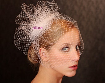 Ivory wedding BIRDCAGE VEIL,  unique and glamorous Bridal veil. Simple wedding veil on comb,Bridal birdcage veil on clip. Veil on headband