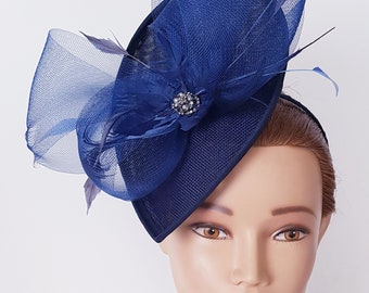 Navy Blue wedding hat. BIRDCAGE VEIL , blue wedding hat, bridal hat. Fascinator, headpiece with amazing wedding flower. L.Y. collection