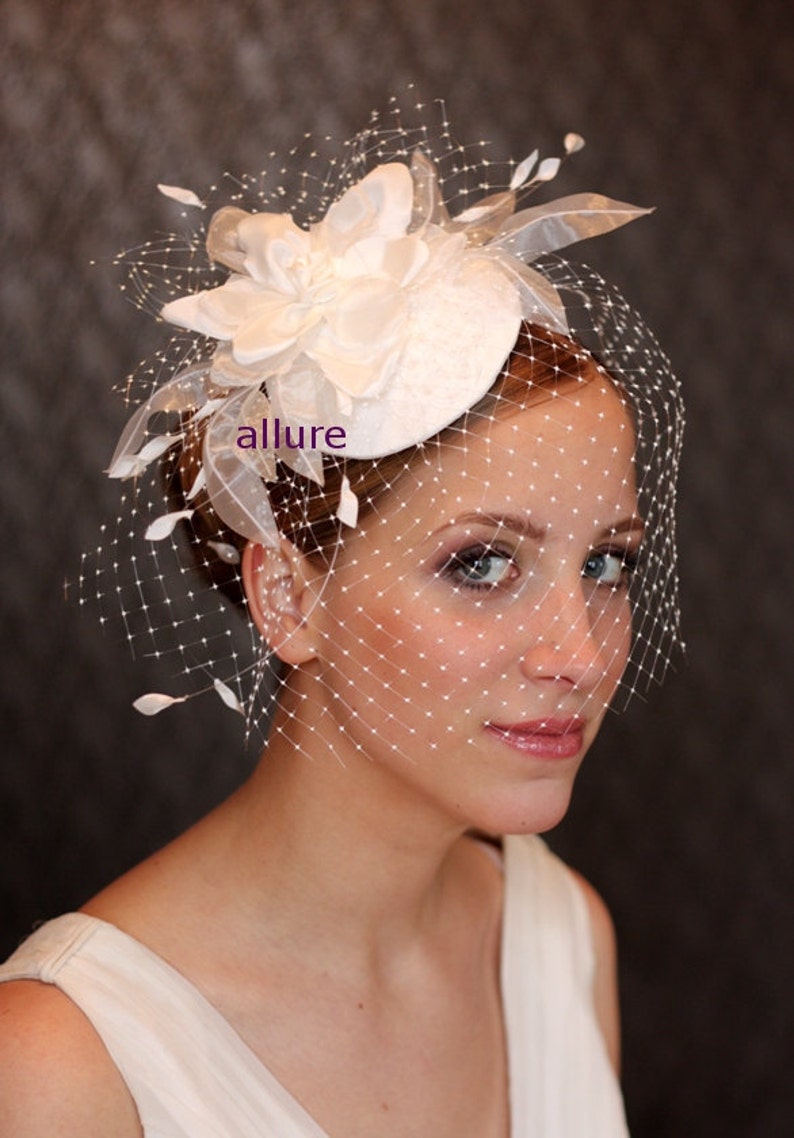 BIRDCAGE VEIL , wedding hat, fabulous wedding hair flower, headdress, bridal hat. Amazing bird cage veil with head piece image 1