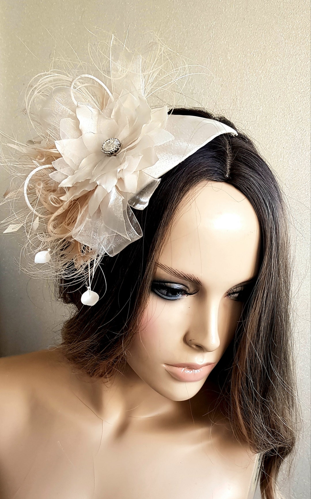 BIRDCAGE VEIL Vintage Style Wedding Headdress. Champagne , Nude Wedding