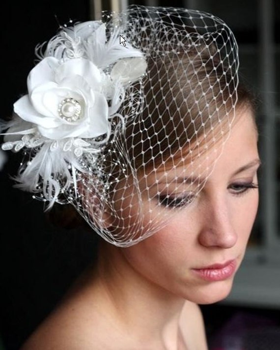 SALE 40% OFF Wedding Birdcage Veil With Wedding Hair Flower  display picture 2