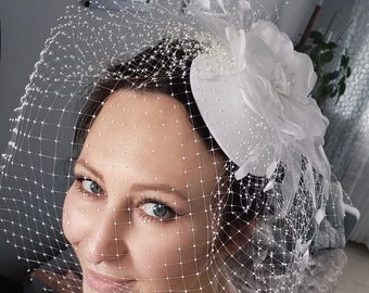 BIRDCAGE VEIL , chapeau de mariage, fabuleuse fleur de cheveux de mariage, coiffure, chapeau de mariée. Incroyable voile de cage à oiseaux avec pièce de tête