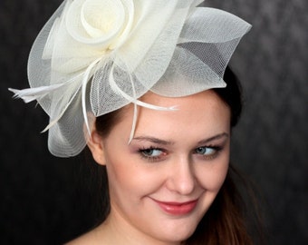 Ivory Bridal Crinoline Cocktail Hat /  Ivory Crinoline Headpiece / Ivory Weddings Bridal Head Dress / Ivory Couture Fascinator / Ivory Hat