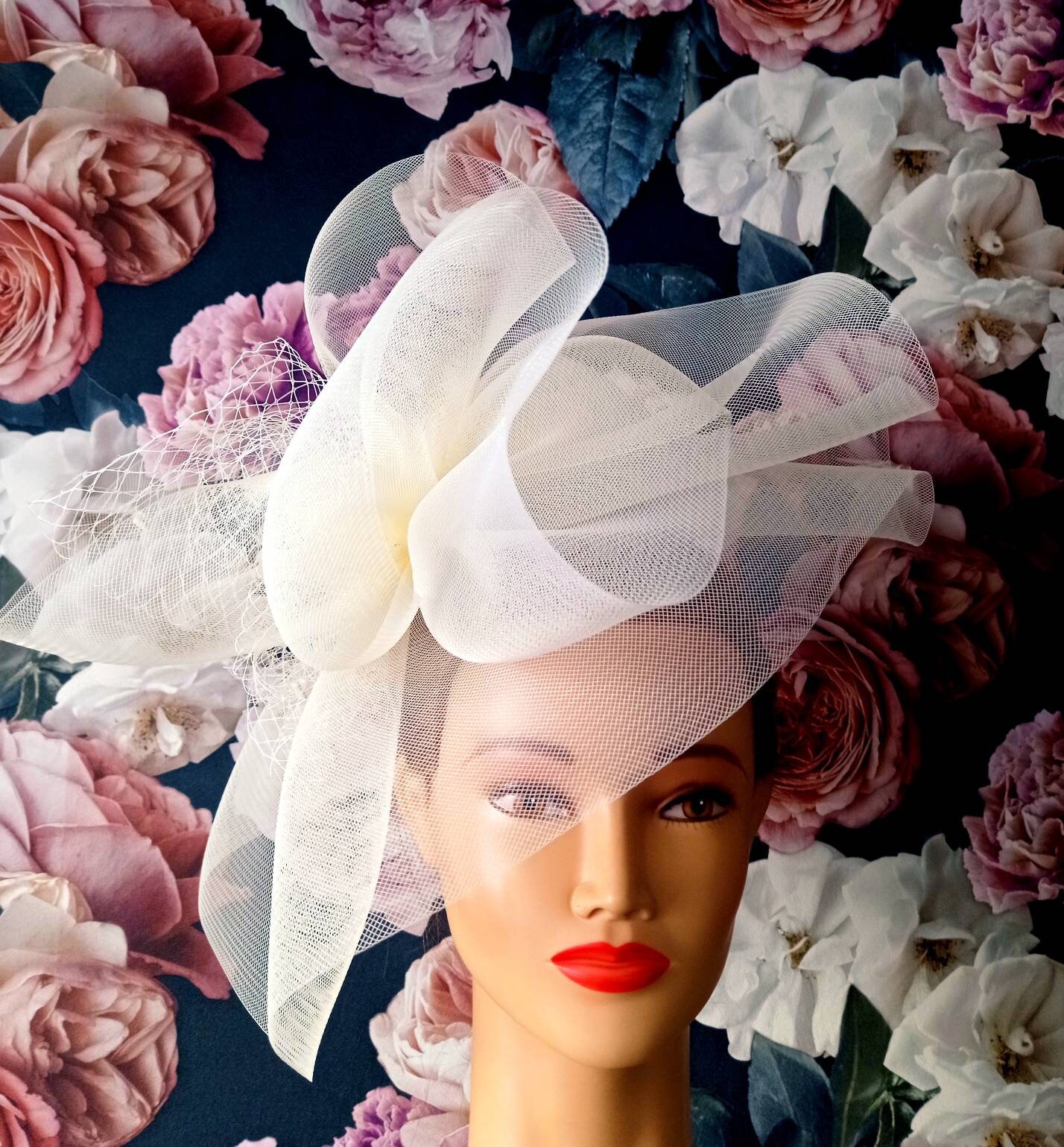 Wedding Hat, Couture Bridal Hat. Ivory Bridal Hat, Wedding Birdcage Veil, Wedding Headpiece, Ivory Wedding Fascinator
