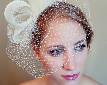 Wedding Crin Ivory Birdcageveil. Bridal Crin Hat, Wedding Birdcage Veil, Wedding Crin Headpiece, Ivory Wedding Crin Fascinator