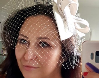 Ivory bridal BIRDCAGE VEIL , ivory wedding hat, fabulous ivory headdress, ivory bridal birdcage veil