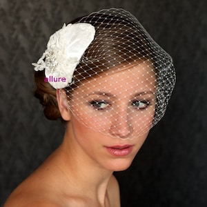Wedding Head Piece with Lace and Crystal Rhinestones silk and french net, white,ivory or champagne. Agnes - wedding headpiece