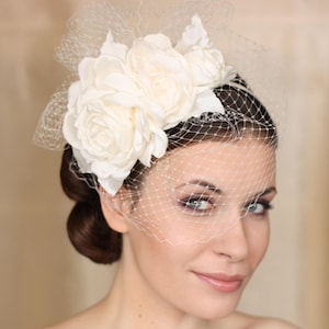 Flowers Ivory wedding Birdcage veil, ivory wedding hair flower, ivory bridal flowers headband. Hair flower fascinator. United Kingdom veil