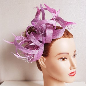 Sinamay light pink fascinator On headband. Lavender fascinator on clip. Lavender derby hat, coctail hat. Violet wedding headpiece