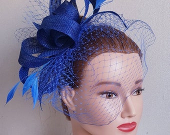 Royal Blue Fascinator - Royal Blue Hat Headband, Blue Sinamay fascinator, kentucky derby hat, coctail hat, royal blue wedding headpiece