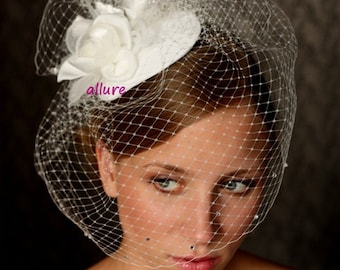 Wedding vintage style BIRDCAGE VEIL , wedding hat with birdcage veil, bridal birdcage veil with hair flower, ivory birdcage veil fascinator