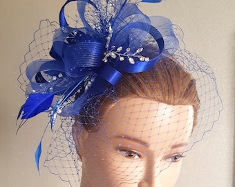 EXTRA SALE!!! 40% OFF!!! Royal blue Birdcage veil , blue wedding hair flower, fabulous headdress, blue bridal hat. Amazing hair flower.
