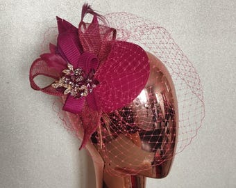 Halo Hat, Violet Chiffon Bows, Netting, Union Made, Vintage  display picture 3