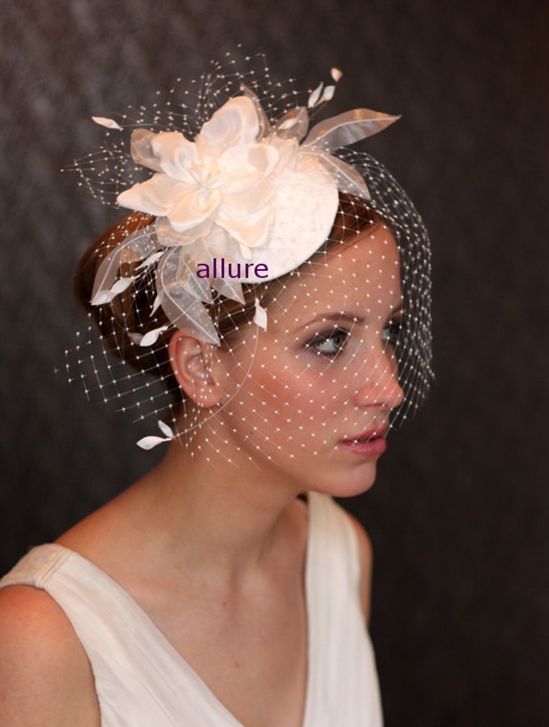 BIRDCAGE VEIL , wedding hat, fabulous wedding hair flower, headdress, bridal hat. Amazing bird cage veil with head piece image 2