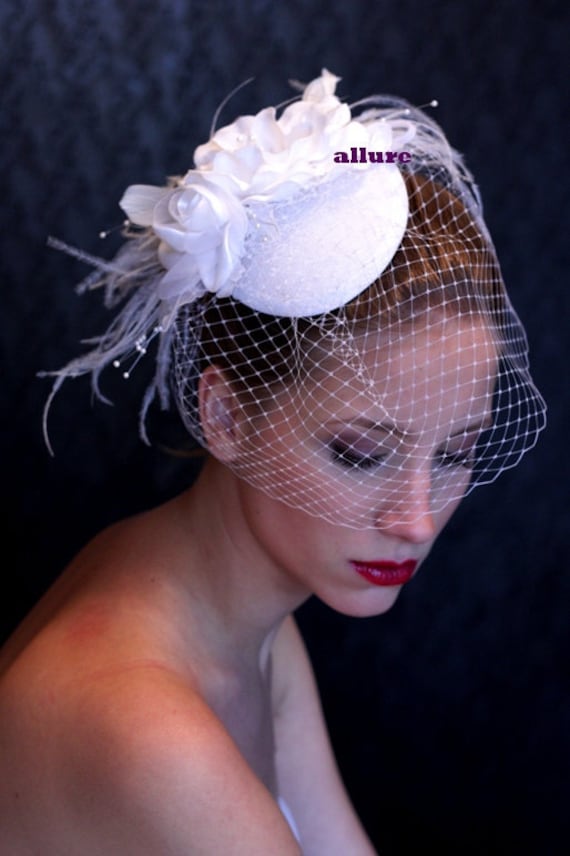 Mini Birdcage Veil With Flowers Bridal Birdcage Fascinator With