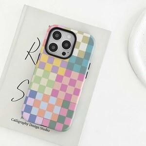 Pastel Patchwork Checkerboard Phone Case - Colorful Preppy Cover , iPhone 17 16 15 14 13 12 Pro Max, Samsung S25 S24 S23 S22 Ultra