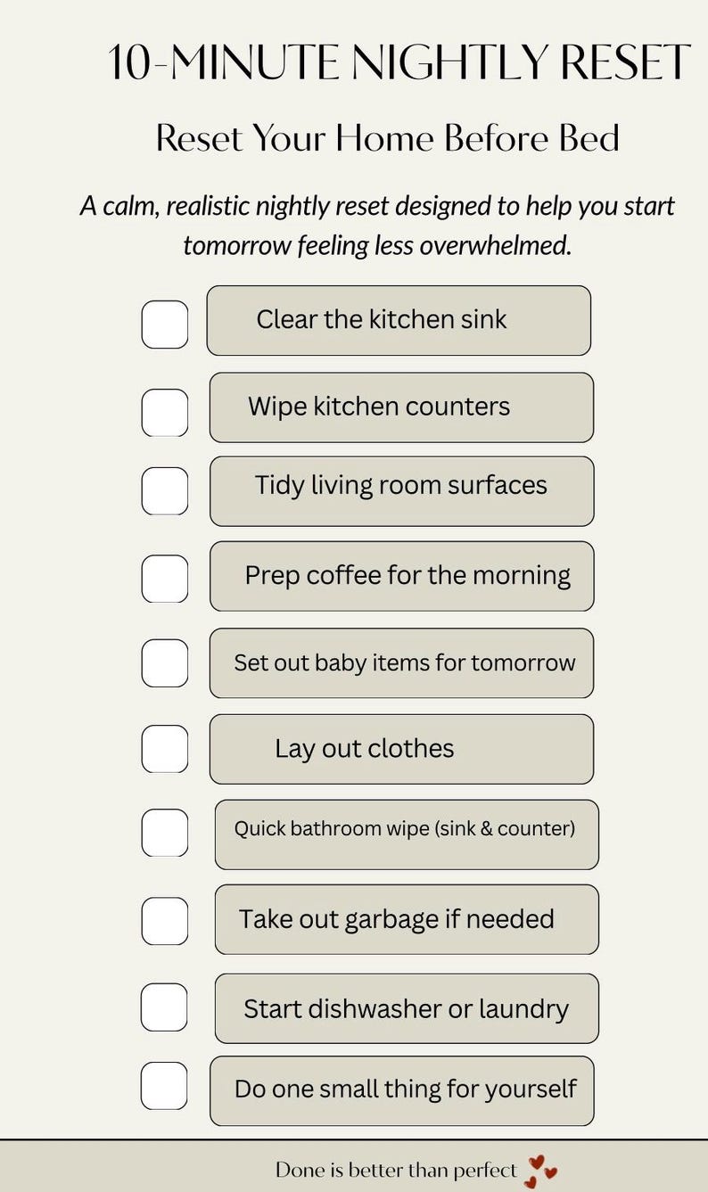 Simple Nightly Reset Checklist | Printable Evening Routine for a Calm ...