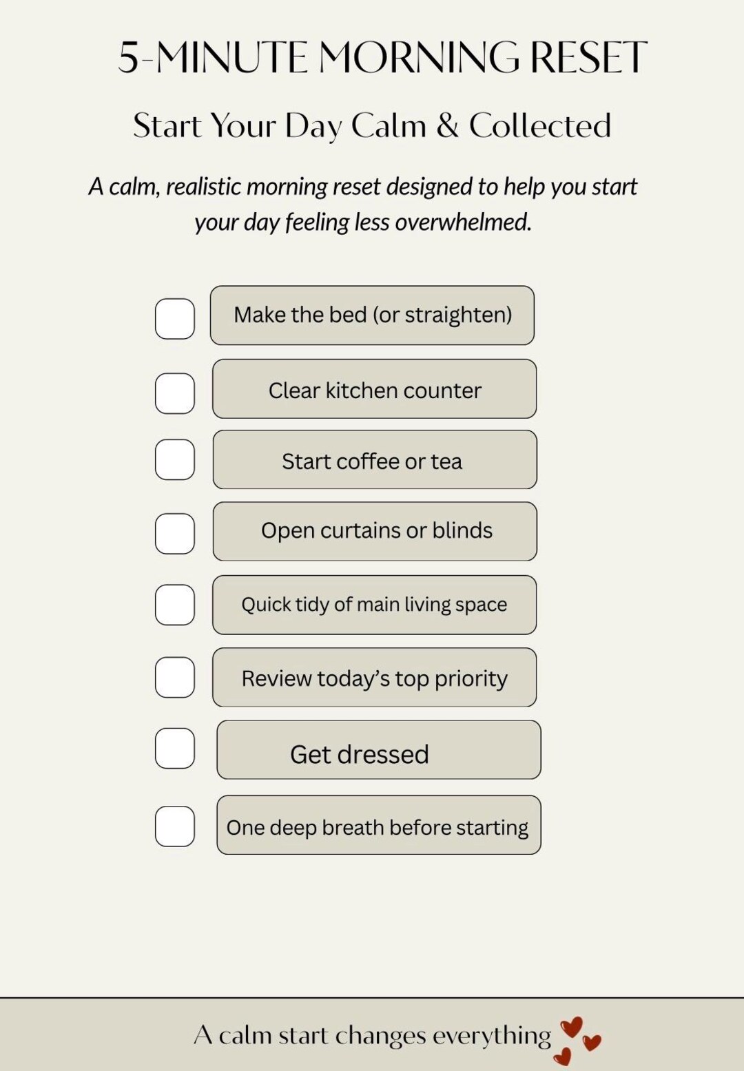 5-minute Morning Reset Checklist | Calm Morning Routine Printable ...