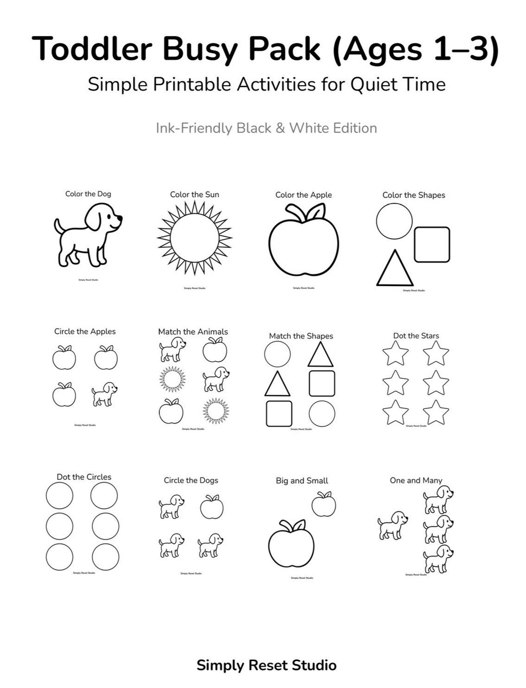 Toddler Activity Pack – Black and White Printable Worksheets (ages 1-3 ...