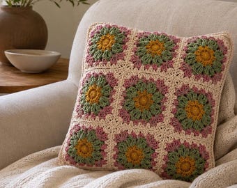 Wildflower Meadow Granny Square Pillow