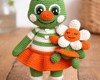 Virkmönster för amigurumi-docka till Green Bug Girl, blomleksak (PDF-mönster)