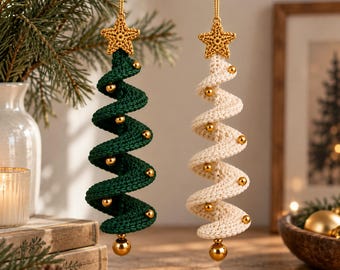 Spiral Christmas Tree Ornament Crochet Pattern: Modern Boho Holiday Decor (PDF Download)