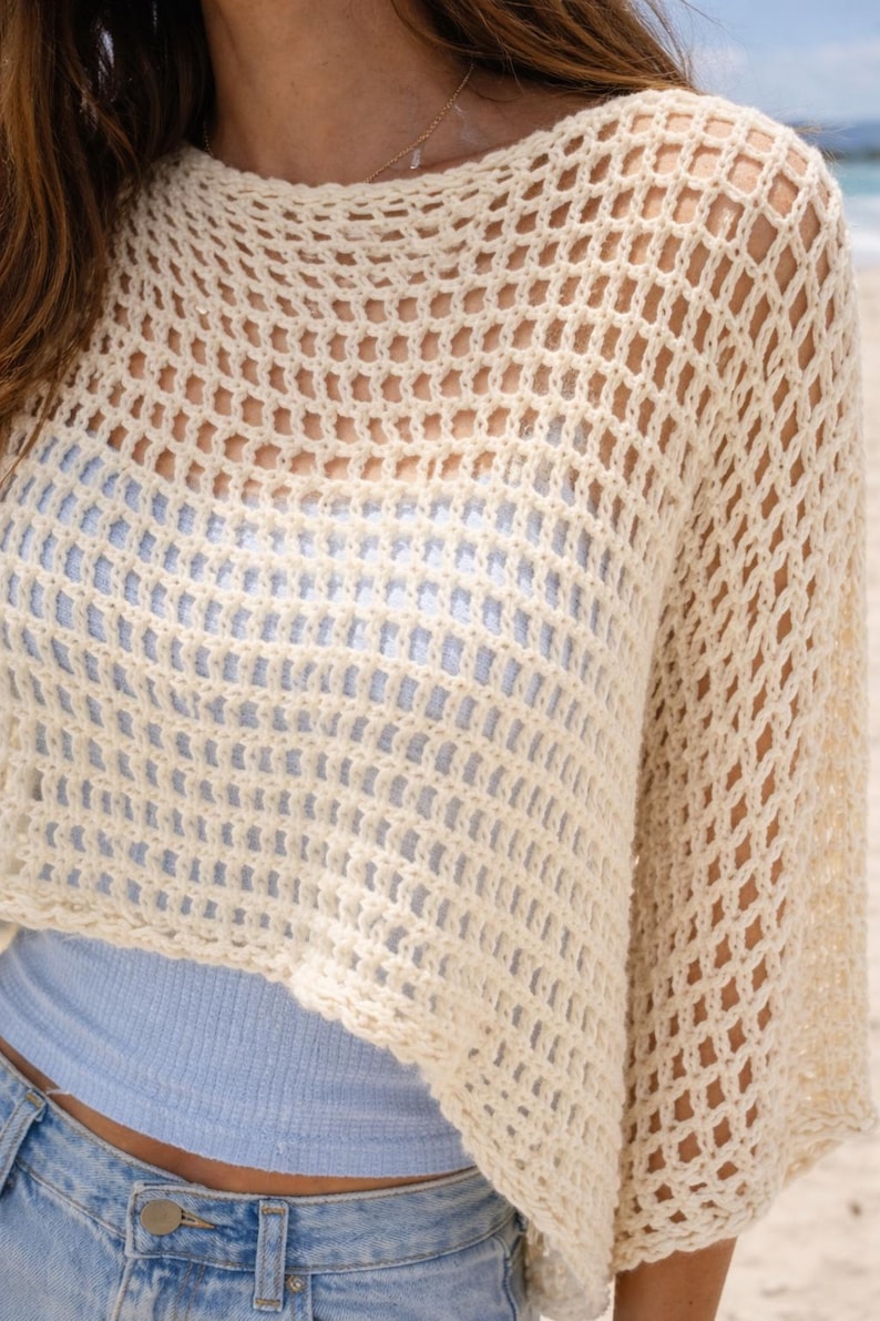 Solara Crochet Top Pattern PDF, Easy Mesh Beach Cover Up, Crochet ...