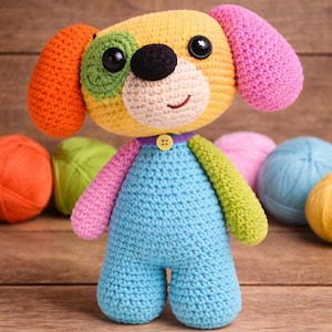 Patchwork Puppy Crochet Pattern, Colorful Amigurumi Dog (PDF Download)
