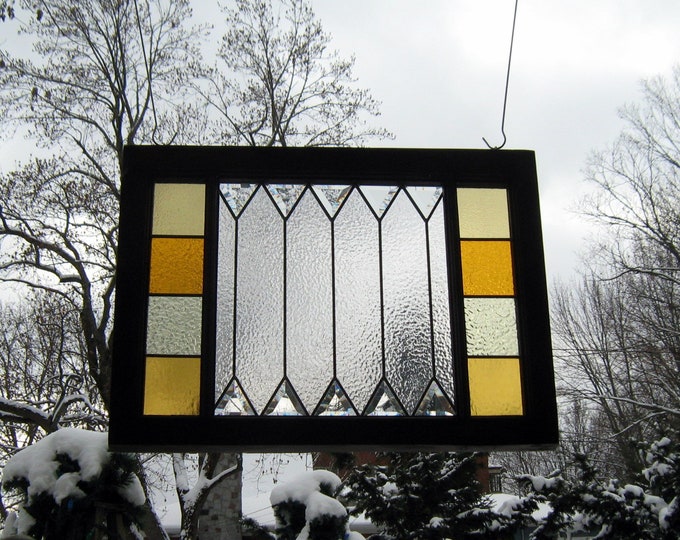 Framed Stained Glass Window Panel Leaded Decor Art Etsy