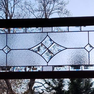 Rustic Beveled Stained Glass Panel in Antique Wood Frame