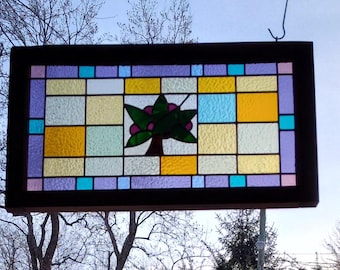 Victorian Stained Glass Window Panel: Tree of Life Antique Frame