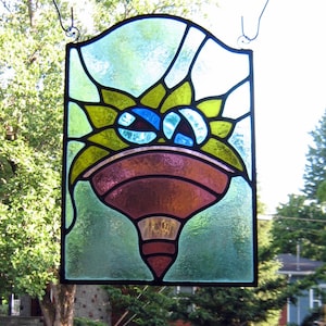 Panneau de vitrail au plomb, décor corne d&#39;abondance