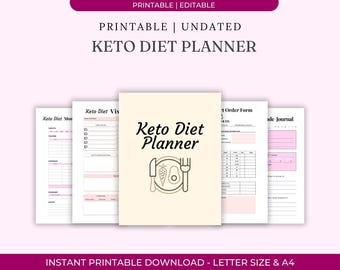 Keto Diet Planner | Printable Low Carb Meal Tracker (Digital Download Kit)