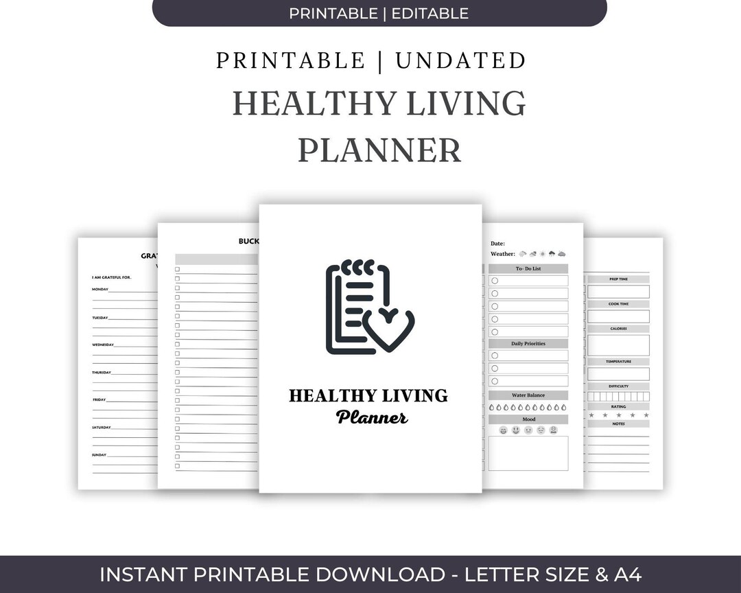 Healthy Living Planner Printable PDF | Wellness Journal Fitness Habit ...