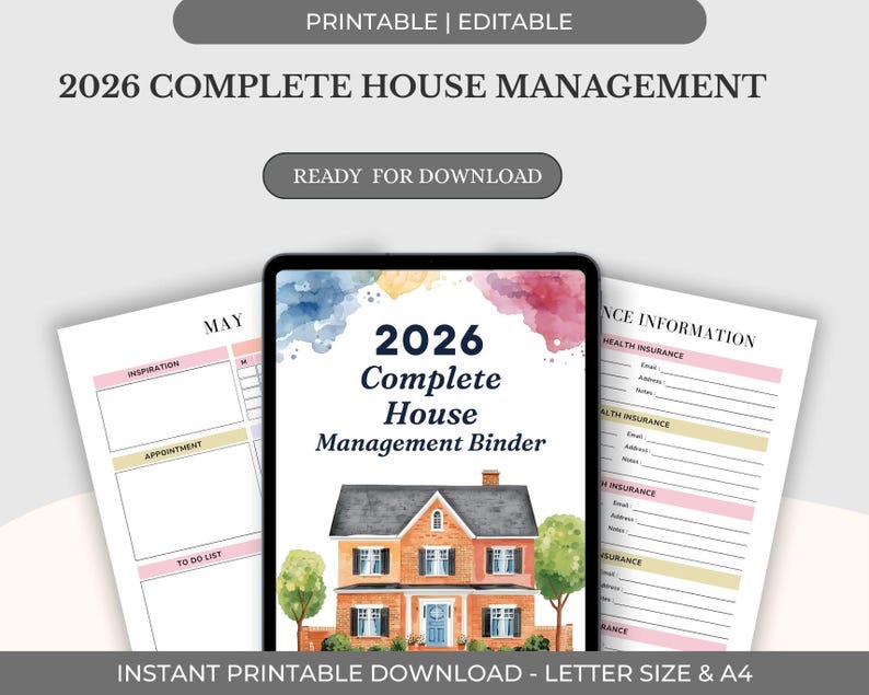 2026 House Management Binder Printable, Home Organization Planner, Household Binder PDF Download ...
