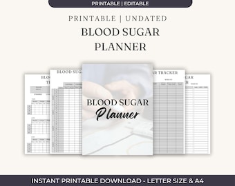 Blood Sugar Log Book Printable PDF | Diabetes Tracker Planner Glucose Monitoring Journal | Health Record Organizer Digital Download Kit